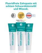 BeoVita Zahnpasta fluoridfrei - 3er, 3x75ml – Mit Schwarzkümmel-Öl und Miswak für natürliche Zahn- und Zahnfleischpflege